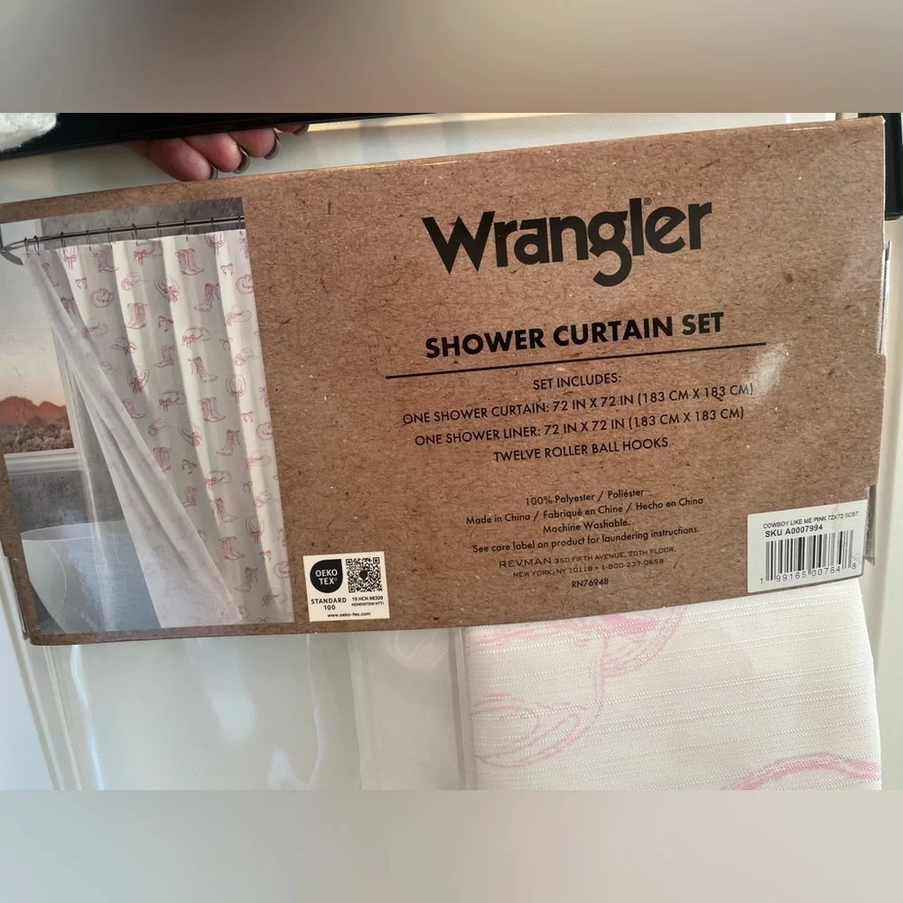 Wrangler Shower Curtain Set with Pink Roller Hooks